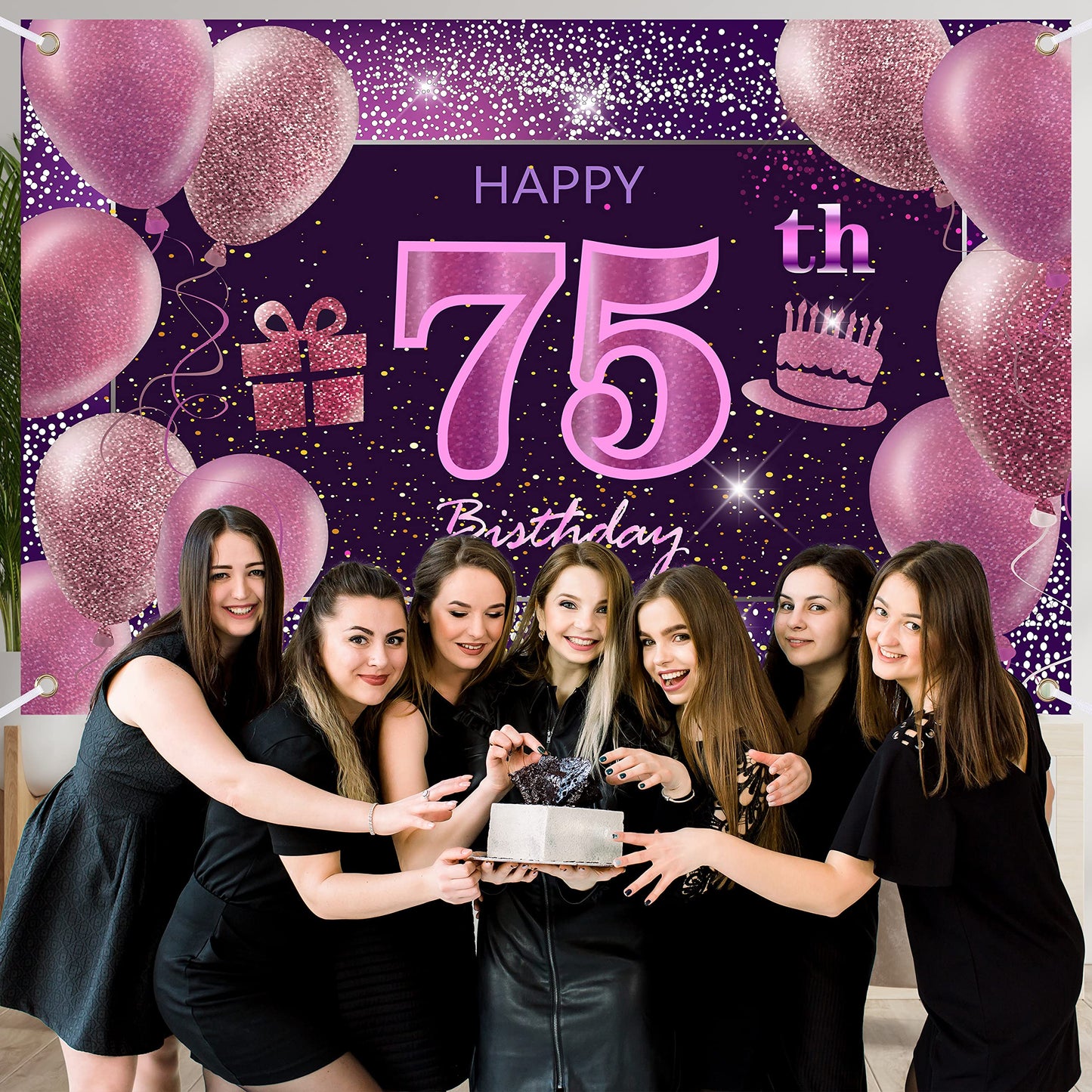 75Th Birthday Decorations For Girls Happy Birthday Banner Pink Decorations For A Party Birthday Backdrop For Women