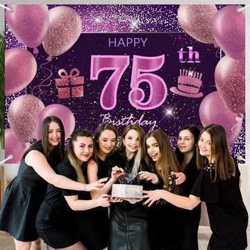 75Th Birthday Decorations For Girls Happy Birthday Banner Pink Decorations For A Party Birthday Backdrop For Women