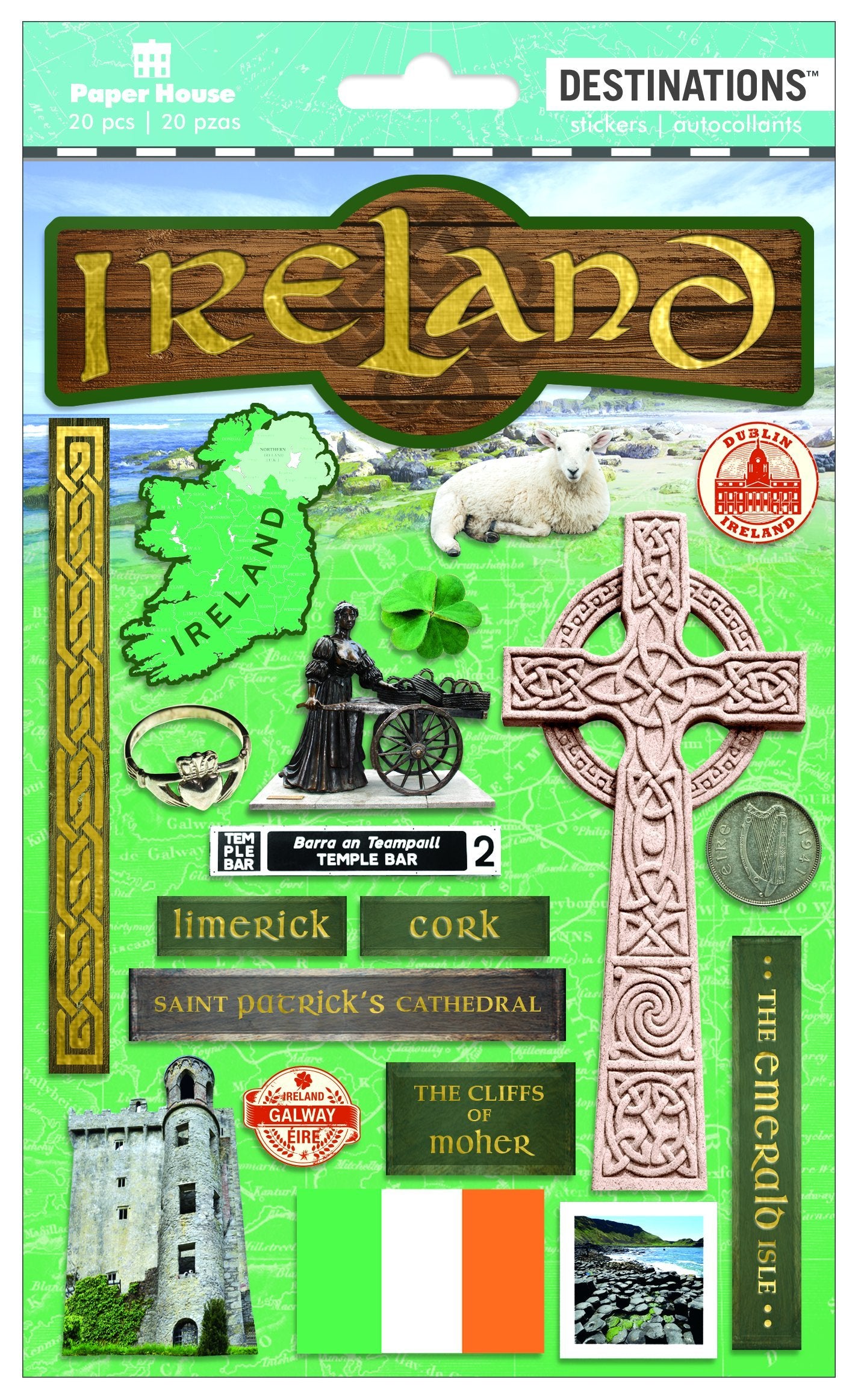 Paper House Productions Travel Ireland 2D Stickers, 3-Pack