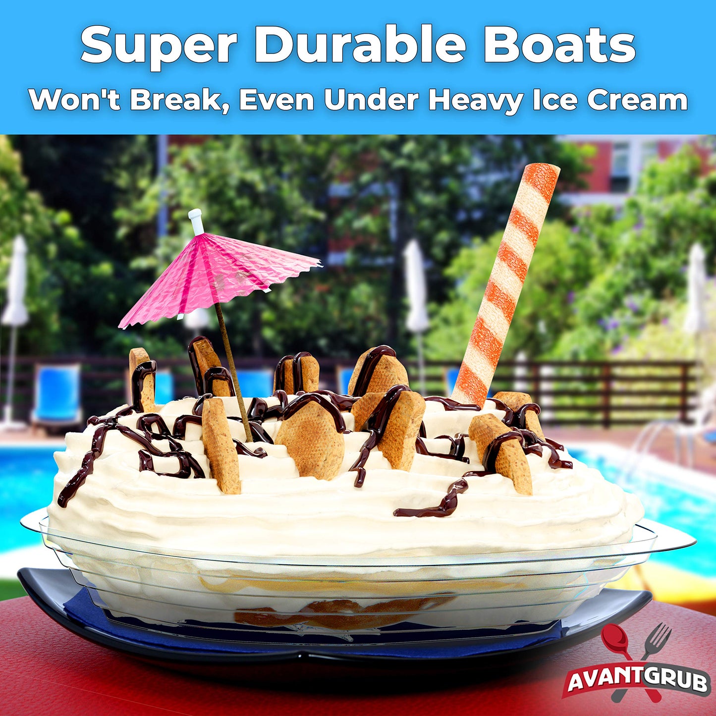 Avant Grub 8oz Clear Plastic Ice Cream Sundae Bowls, 50 Pack, Durable Recyclable Dessert Cups for Parties and Events
