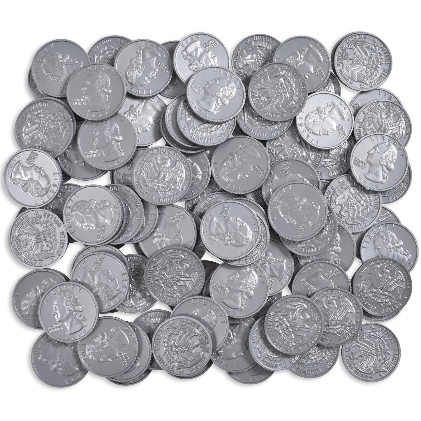 LEARNING ADVANTAGE Play Quarters - Set of 100 Plastic Coins - Designed and Sized Like Real US Currency - Teach Money Math With T