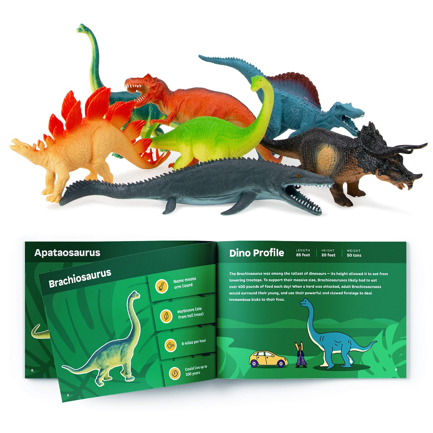 Boley 14-Pack Dinosaur Toys For Kids With Educational Booklet - 9' Realistic Dino Figures For Boys & Girls Ages 3+ - Includes T-Rex, Raptor, Stegosaurus, Triceratops, And More