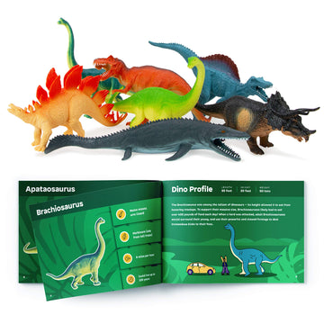 Boley 14-Pack Dinosaur Toys For Kids With Educational Booklet - 9' Realistic Dino Figures For Boys & Girls Ages 3+ - Includes T-Rex, Raptor, Stegosaurus, Triceratops, And More
