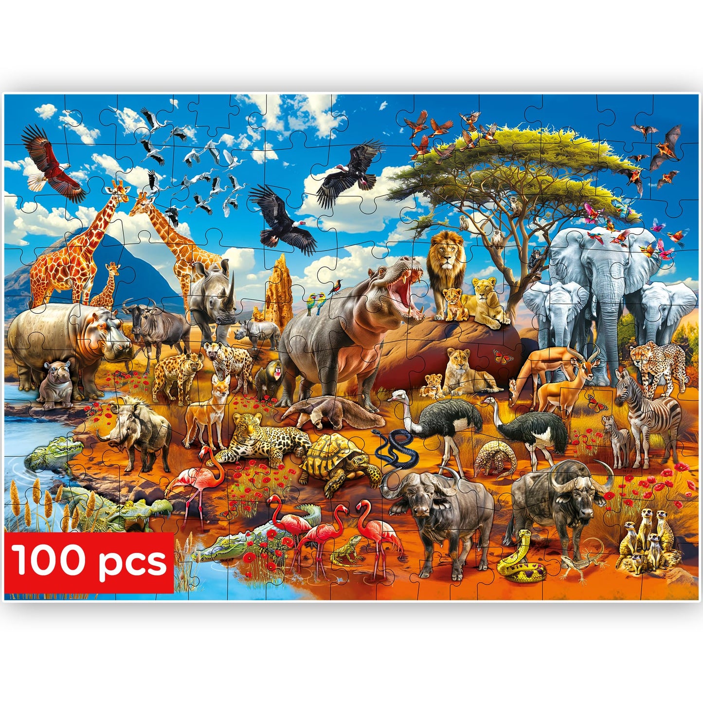 Quokka 100 Piece Puzzles For Kids Ages 4-6 – Floor Kids Puzzles Ages 6-8 Year Old – Toy For Learning Africa Animals For 8-10 Yo – Jigsaw Toddler Game For Boy And Girl Ages 3-5
