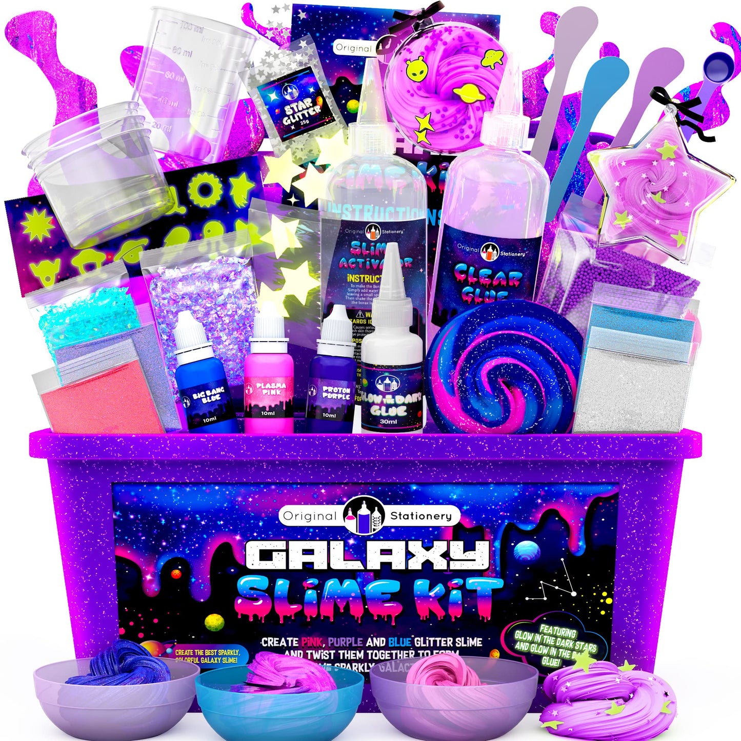 Original Stationery Galaxy Slime Kit  Slime Maker Set with Glow in The Dark Stickers  Dark Powder to Make Glitter & Galactic Slimes  Fun Slime Kit for Girls 10-12 and Easter Gifts for Girls 8-12