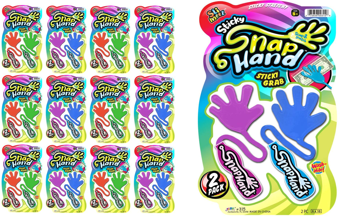 Ja-Ru Bulk Sticky Hands For Kids (12 Pack; 24 Sticky Hands) Stretchy Slap Hands Sticky Toy | Bulk Party Favors, Goodie Bags Stuf