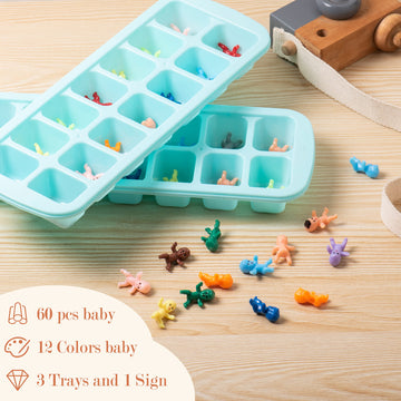 Zyflsq My Water Broke Baby Shower Game 60 Multicolor Mini Plastic Babies, 3 Ice Cube Trays, 1 Sign