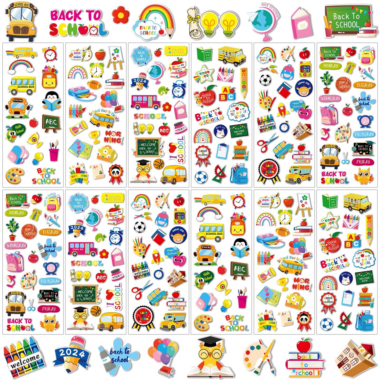 UPINS 12 Sheets Back to School 3D Cute Puffy Stickers - First Day of School Teacher Foam Stickers - Welcome Back Gifts for Stude