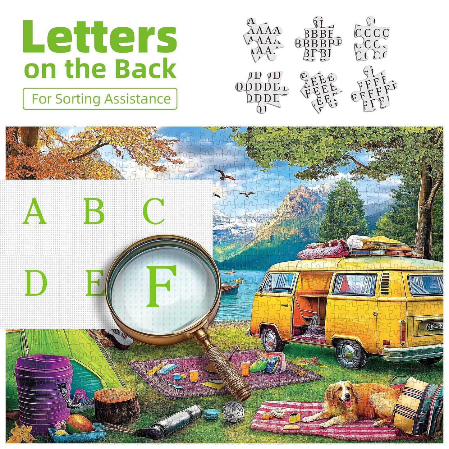 Blueforest 1000 Piece Jigsaw Puzzle - Unique Camping Lake RV Scene - 27.5x19.7 Inches - Challenging mature-themed Puzzle for Relaxation & Family Activity