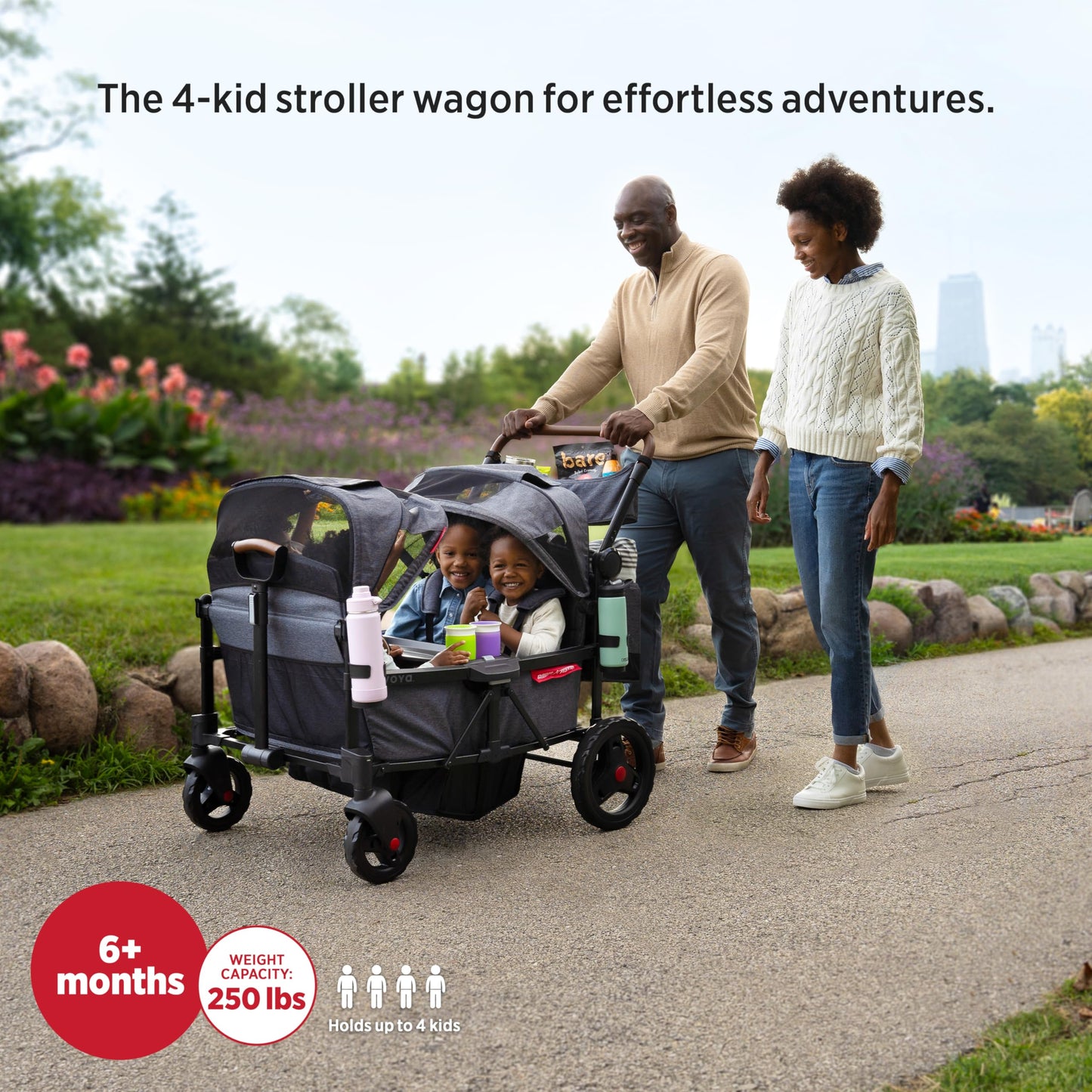 Radio Flyer Voya Stroller Wagon, 4 Seater Wagon Stroller For Kids With Low Sides, Baby Stroller Wagon, Quad Stroller