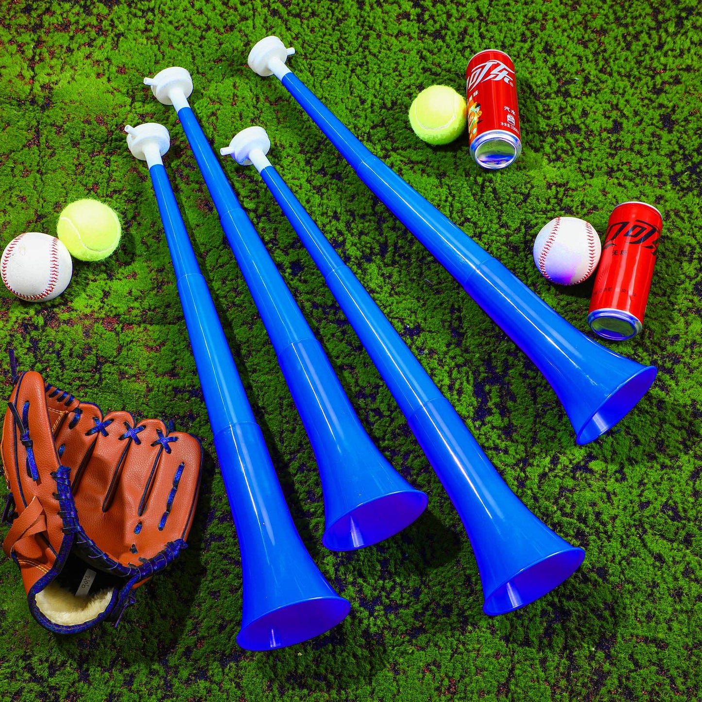 Sosation 4 Pieces Collapsible Stadium Horn 24 Inch Vuvuzela Plastic Trumpet Horn Blow Noisemakers For Sporting Events Graduation Games School Sports Party Supplies Favors Accessories(Blue)