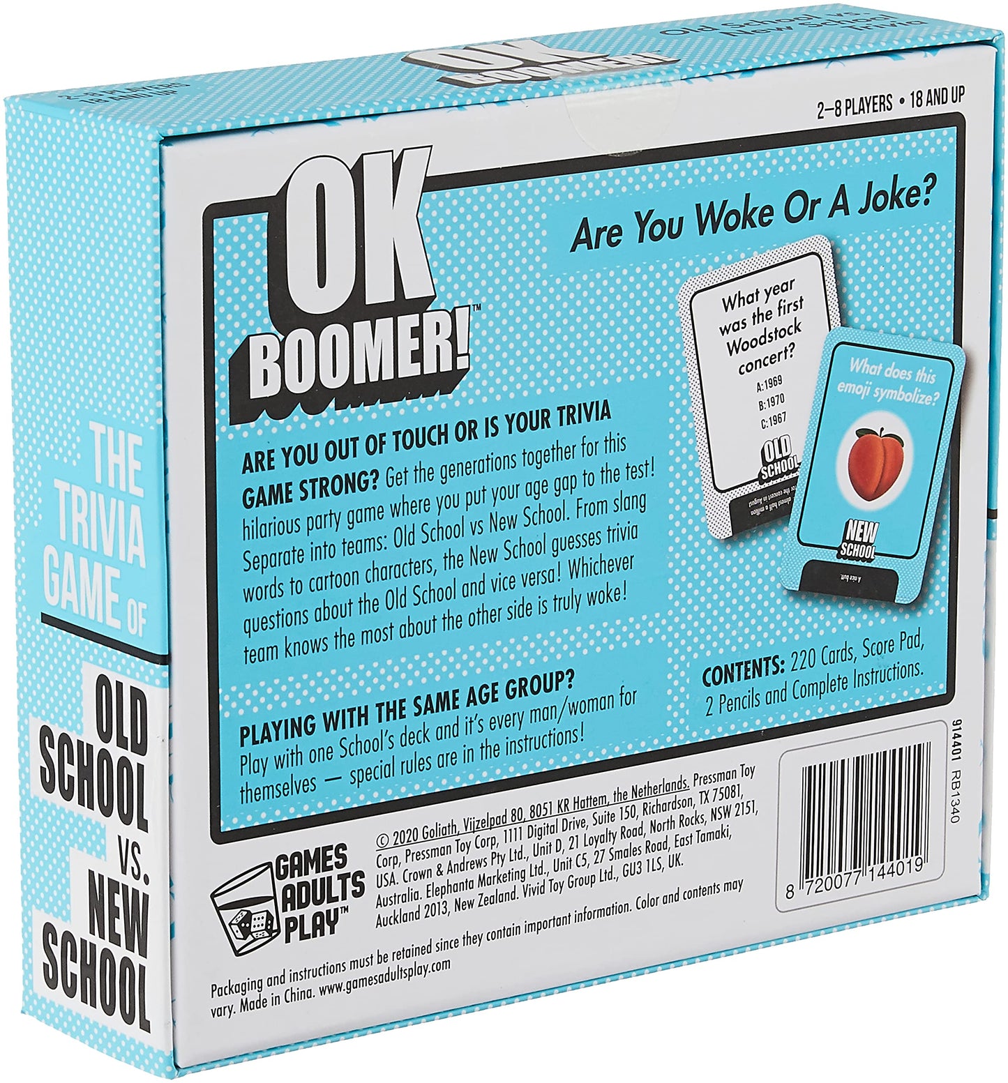 Games Adults Play Trivia Game - OK Boomer, 220 Cards, Cardboard, Sky Blue, Model 914401
