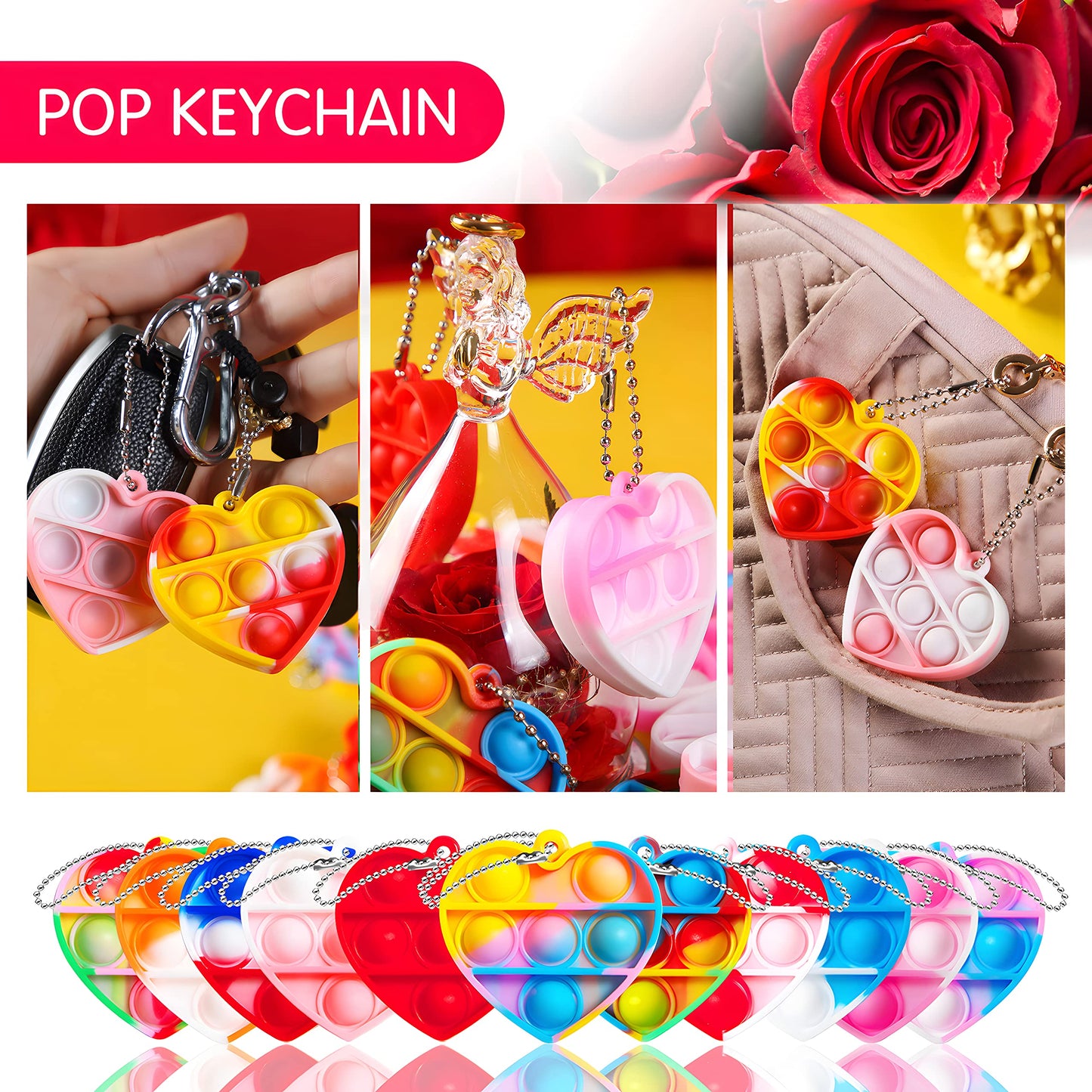 60 Pcs Heart-Shaped Pop Its Set Pop Fidget Toys Push Pop Its Bubble Fidget Sensory Toy Pop It Fingertip Keychain Decompression B