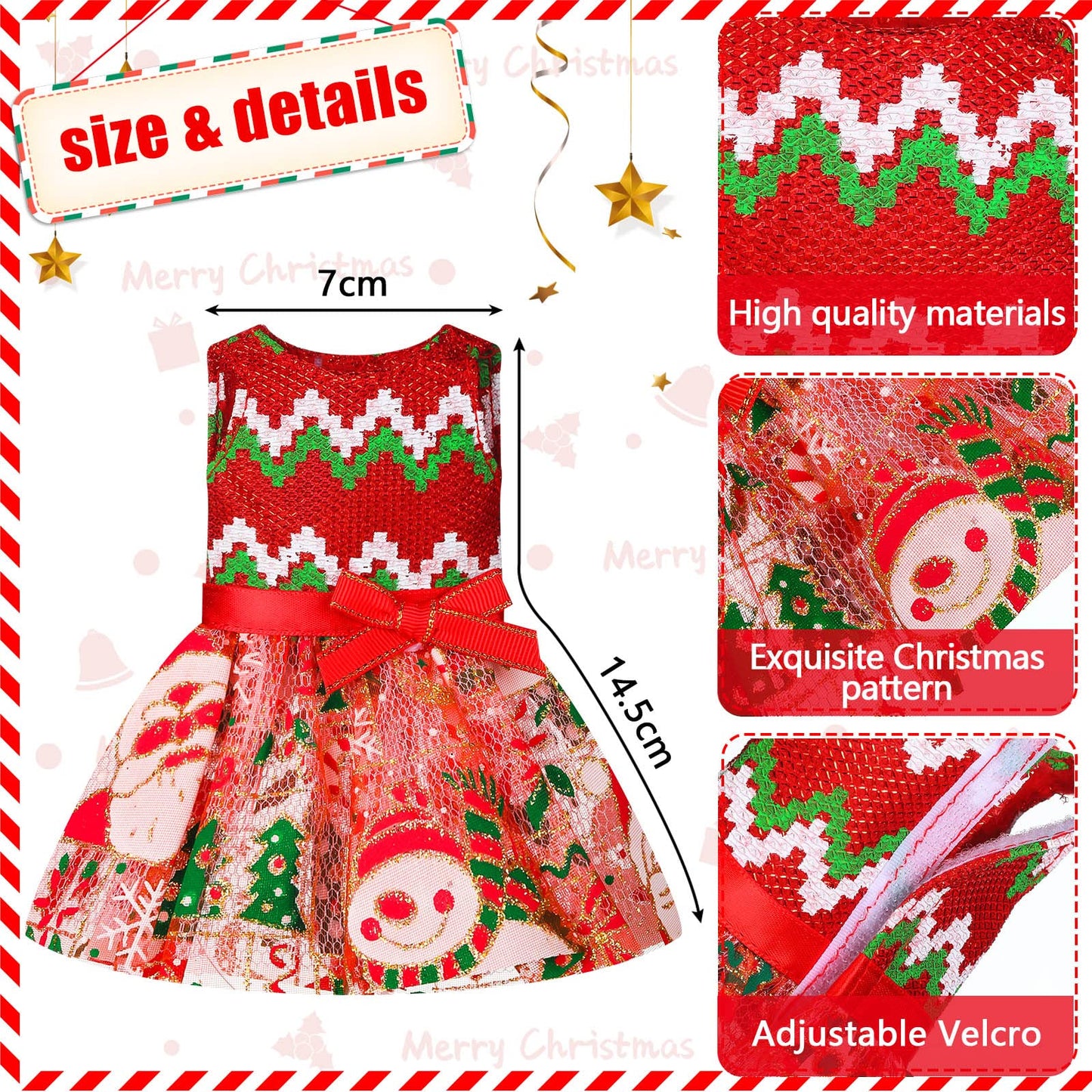 6 Pieces Santa Clothing Elf Dance Skirt Set Christmas Elf Skirts For Christmas Doll Holiday Decorations (Not Include Doll)(Elegant Style)