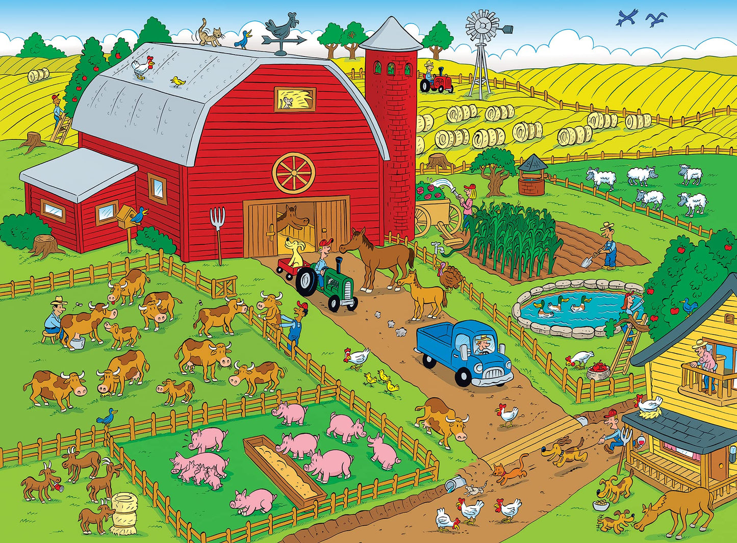Masterpieces 100 Piece Family Jigsaw Puzzle For Kids - 101 Things To Spot On A Farm - 14''X19''