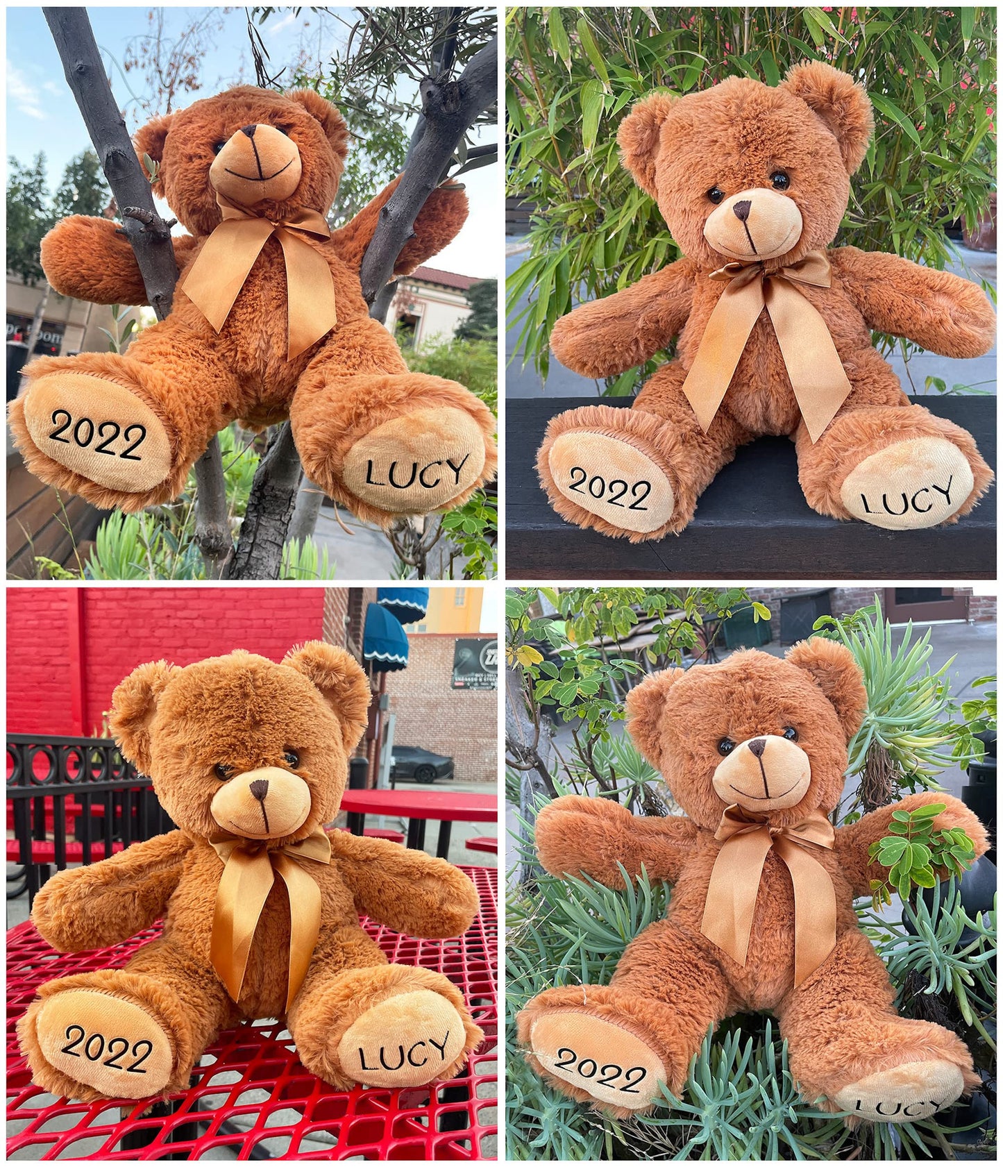 Personalized Stuffed Teddy Bear Gift For Her, Him, 16 Inch - Cute Custom Brown Bear With Your Name And Year On The Feet