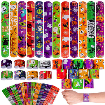 Thuodo 48PCS Halloween Slap Bracelets Halloween Party Toys for Kids Party Favors Toys Prizes Pinata Goodie Bag Fillers