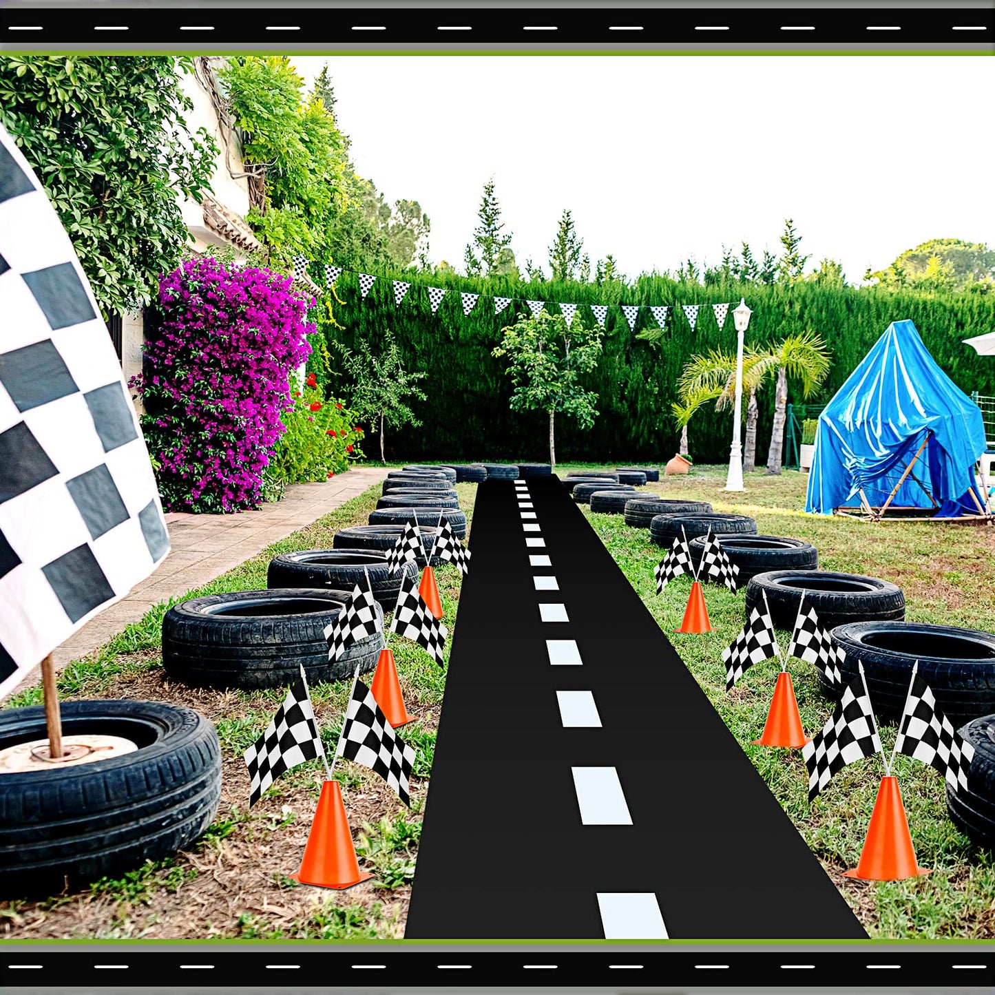 Racetrack Floor Running Black Racer Party Decoration Mat Road Table Runner Long Racetrack Tablecloth Drag For Party (Fresh Style