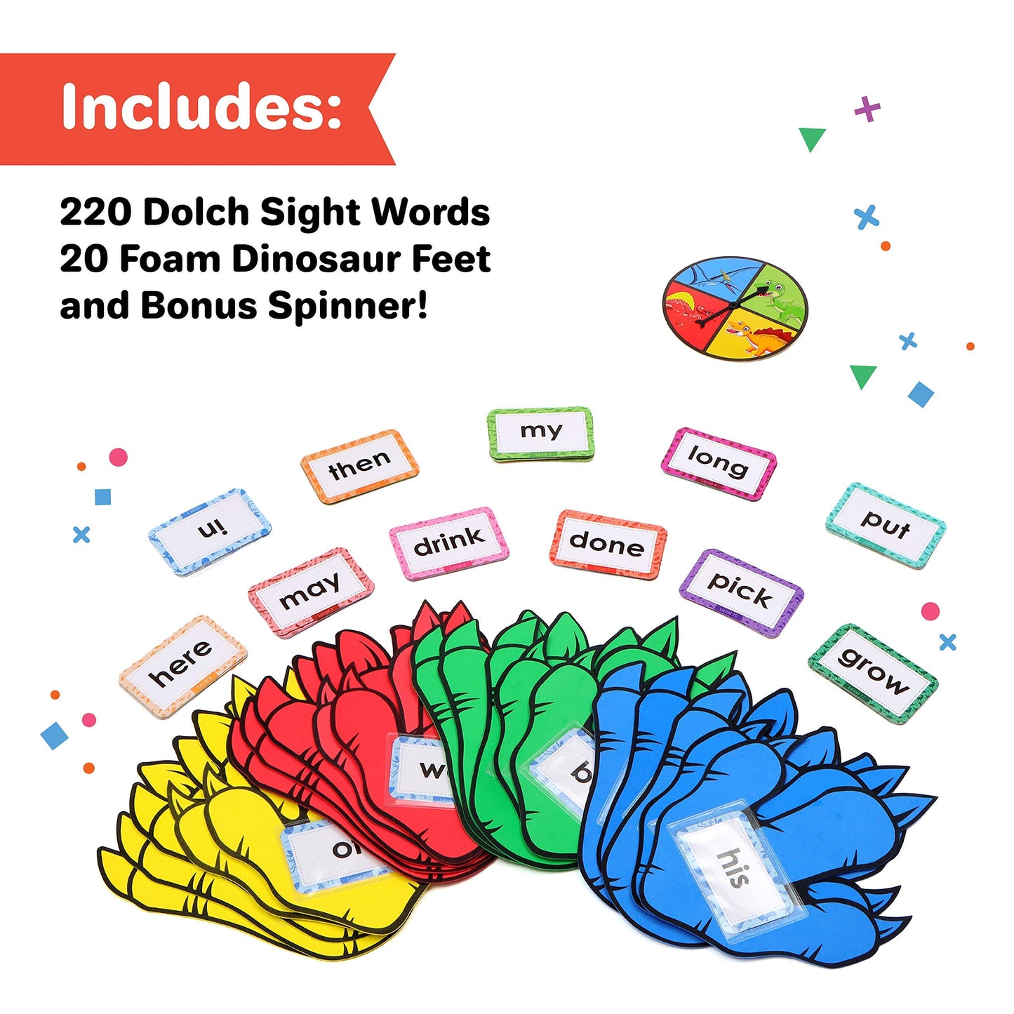 Barnacle Toys Dino Stomp  Dolch Sight Words Flash Cards Kindergarten Learning Games  Learning to Read for Kids Ages 5-7  1st Grade Learning Materials  Reading Games for Kids Ages 4-8