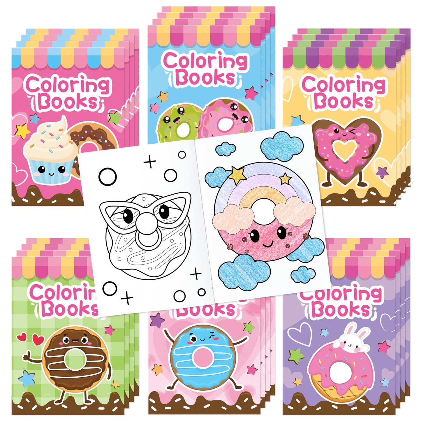 X1zuue Valentines Day Coloring Books for Kids - 48Pcs Bulk Donut Mini Coloring Booklet DIY Art Drawing Book with Dessert?Doughn