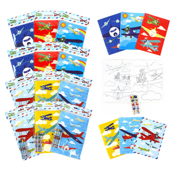 TINYMILLS Airplane Coloring Book Set with 12 Coloring Books and 48 Crayons Airplane Birthday Party Supplies Favor Bag Filler Car