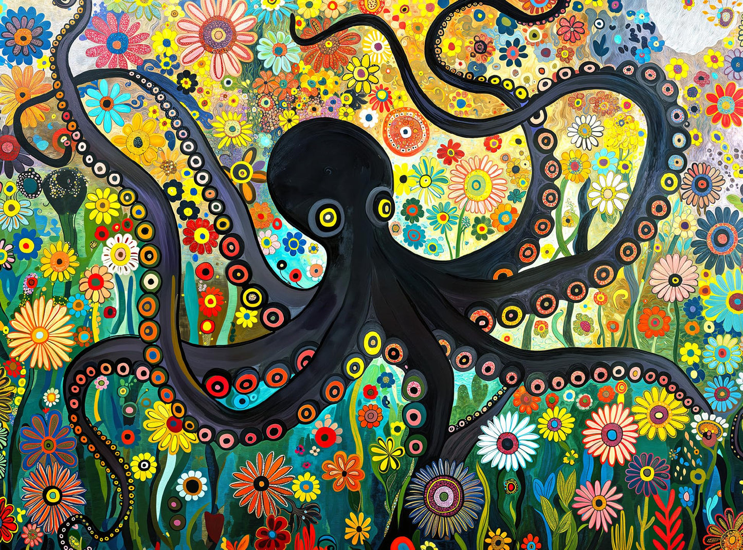 Cross & Glory - The Octopus Who Grew Flowers - 1000 Piece Jigsaw Puzzle For Adults | Vibrant Octopus And Floral Artwork | Challe