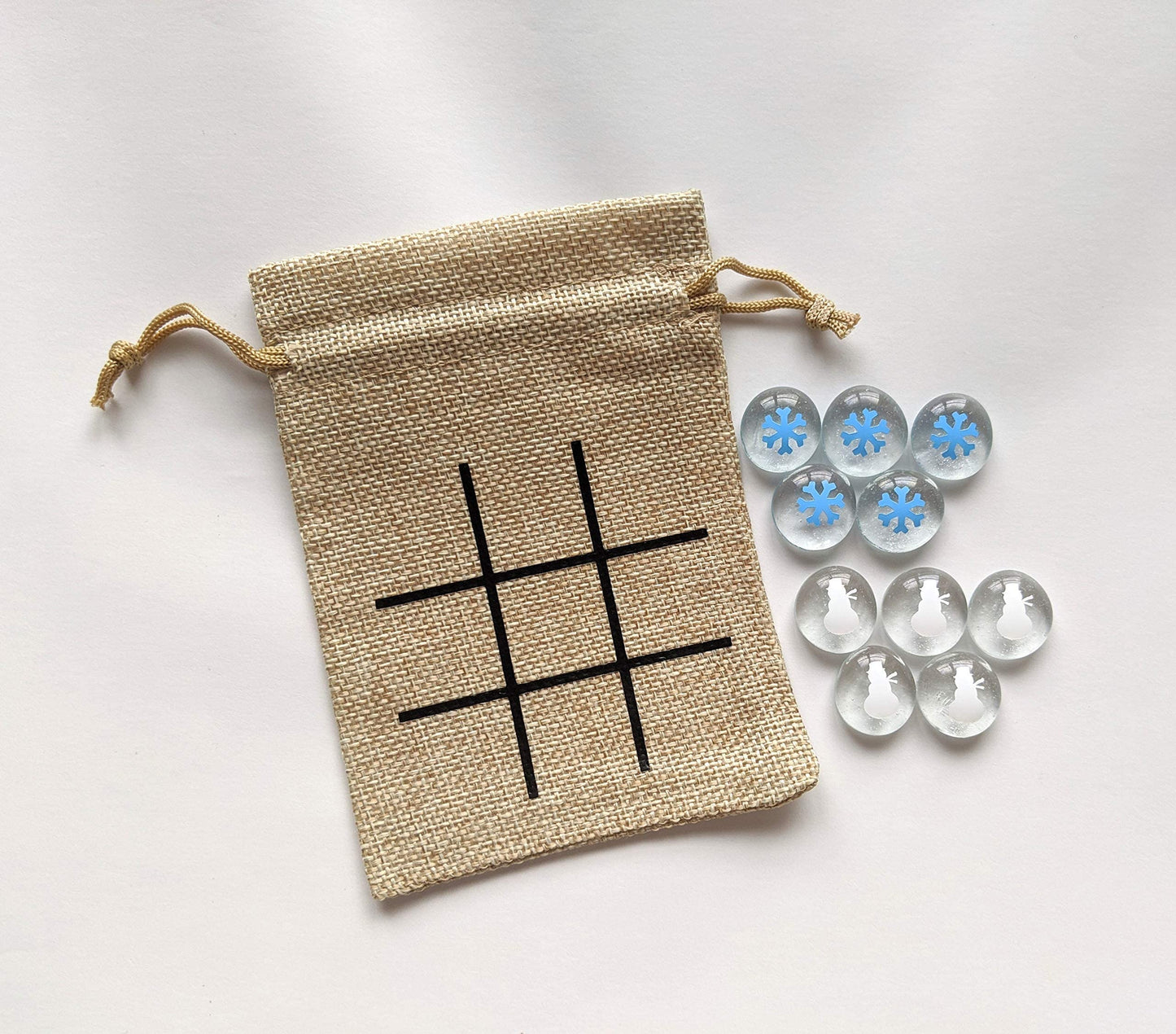 Christmas Themed Tic Tac Toe Game - Stocking Stuffer - Gift for Kids (Snowman & Snowflake)