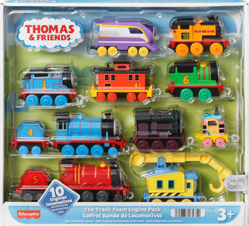 Thomas & Friends Diecast Toy Trains, The Track Team Engine Pack, 10 Push-Along Vehicles for Pretend Play Preschool Kids Ages 3+ 