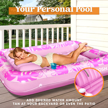 Sloosh Inflatable Tanning Pool Lounger Float, 70' X 46' Pool Floats Adult With Pillow, 4 In 1 Suntan Tub Raft Floatie,Sunbathing Bed Lounge For Water Blow Up Kids Ball Pit Party Gifts, L-Hot Pink