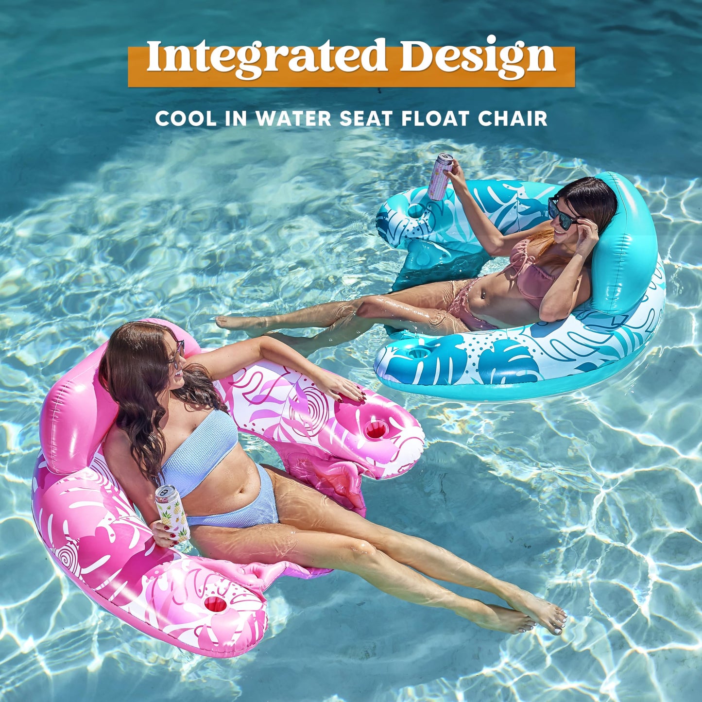 SLOOSH Inflatable Pool Floats mature-themed  3 Pack Pool Chairs with Cup Holders Blow up Floats Chair Hck Noodle Mat Leaves Design for Relaxing Summer Water Fun Swimming Party Beach Blue  Green  Pink
