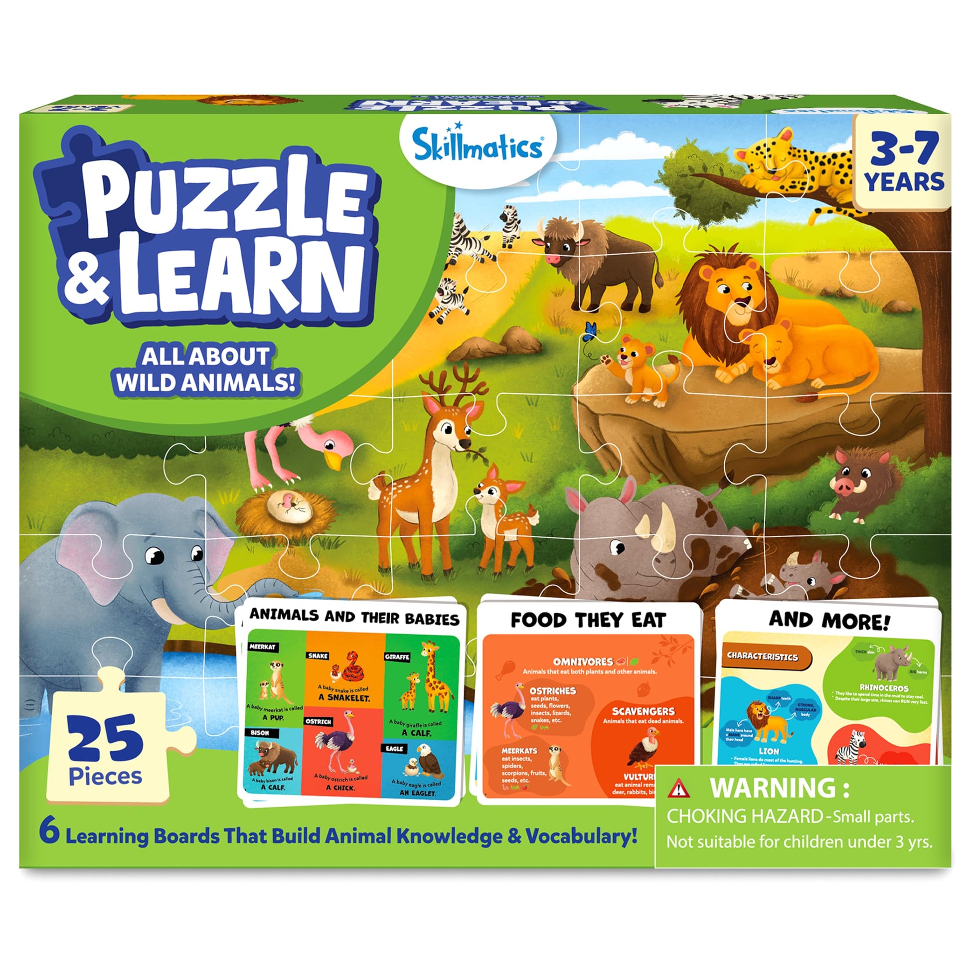 Skillmatics Puzzle & Learn  Wild Animals, 25Piece Jigsaw Puzzle