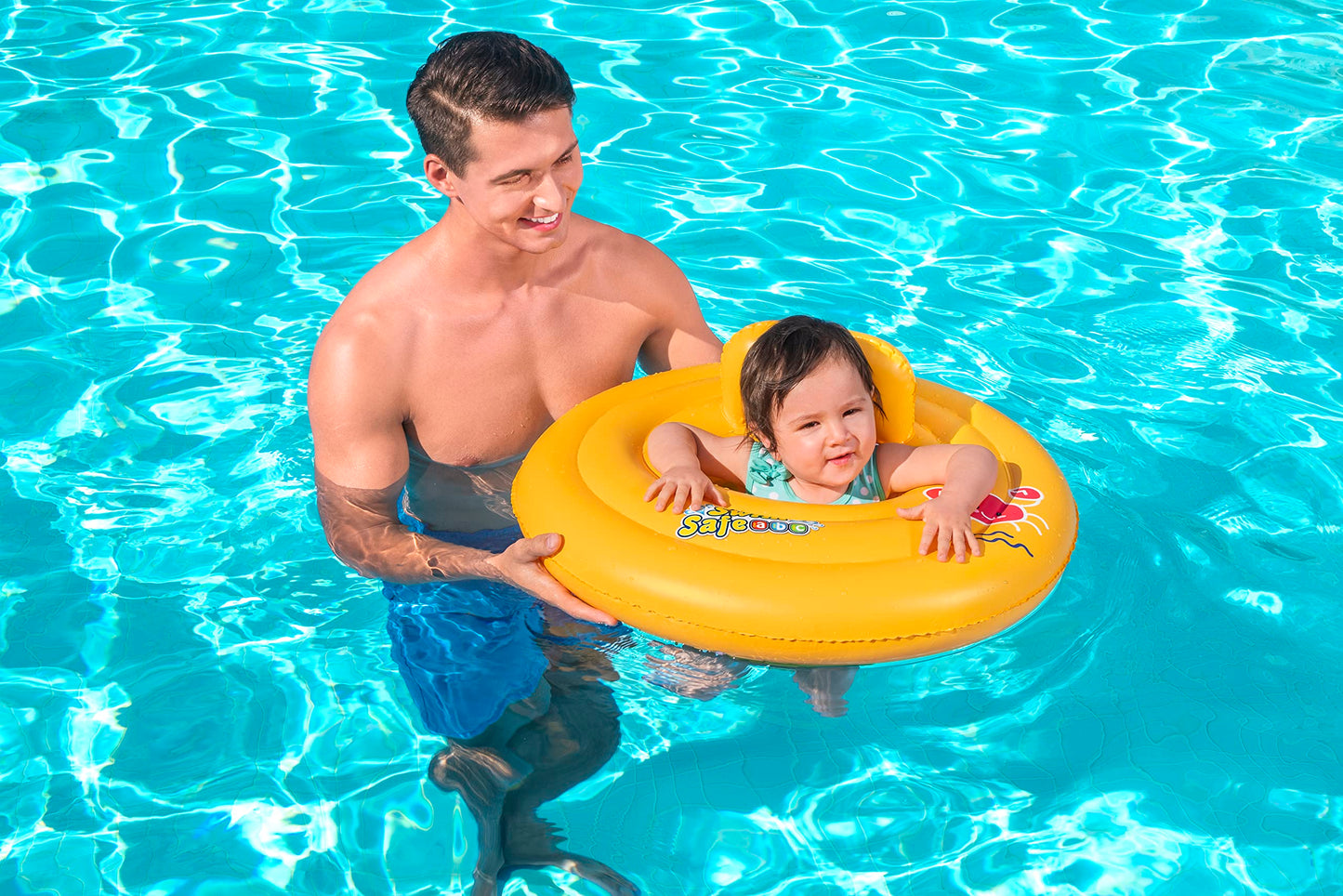 Bestway Inflatable Swimming Float for Infants, Round Baby Boat, 69cm, Yellow, Model 32096, for Ages 0-12 Months