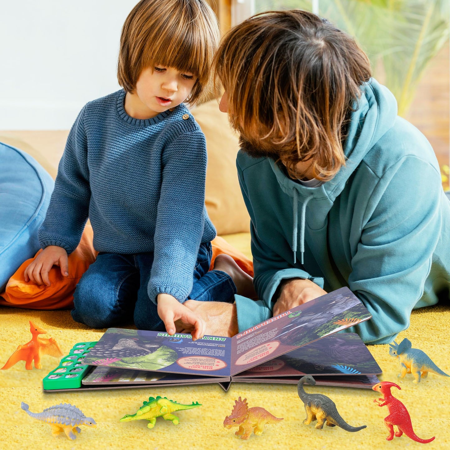 IVOXEX Dinosaur Toys Set - 12 Multicolor Figures & Sound Book - Realistic Roars - Educational Toys for Kids Ages 3-6
