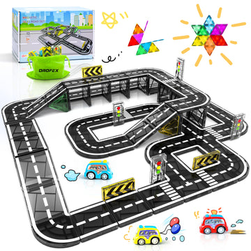 Drofex 82Pcs Magnetic Tiles Road, Magnetic Building Blocks Construction Toys For 3+Year Old Boys Girls, Kids Toys Montessori Toy