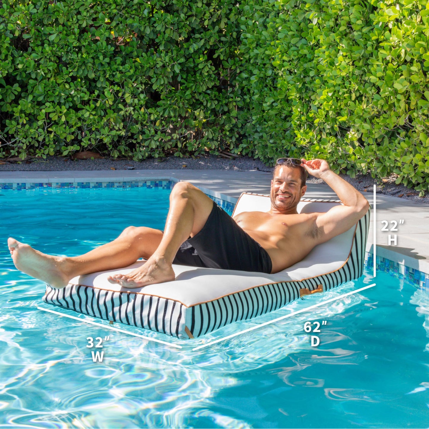 Big Joe Lux Chaise Premium Inflatable Pool Float, Black And White Cape Stripe, Premier Mesh, Durable Uv Protected Polyester Blen