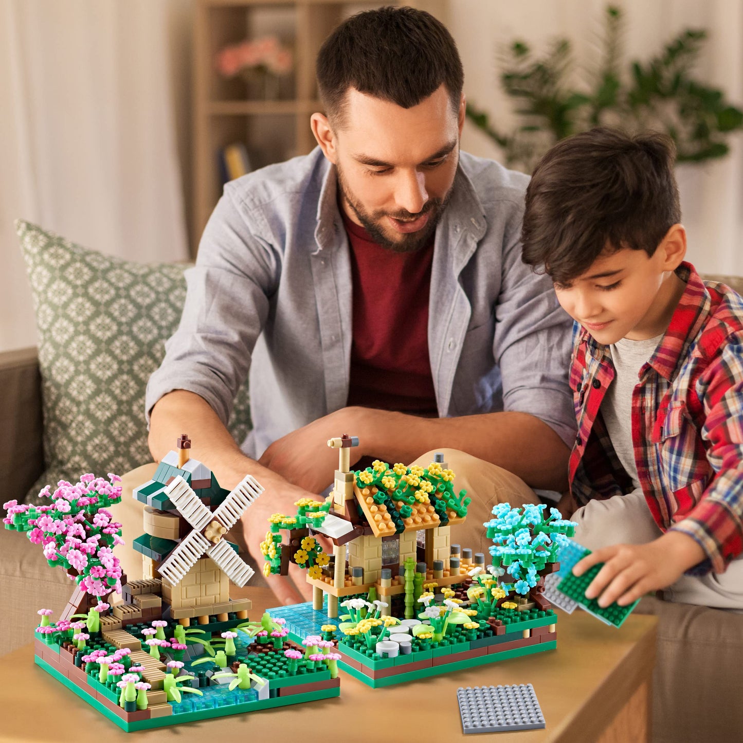 Kadablk Sakura Tree House Plant Micro Block Building Set,Friendship Windmill Model Construction Set,1200 Pcs For Adults And Kid