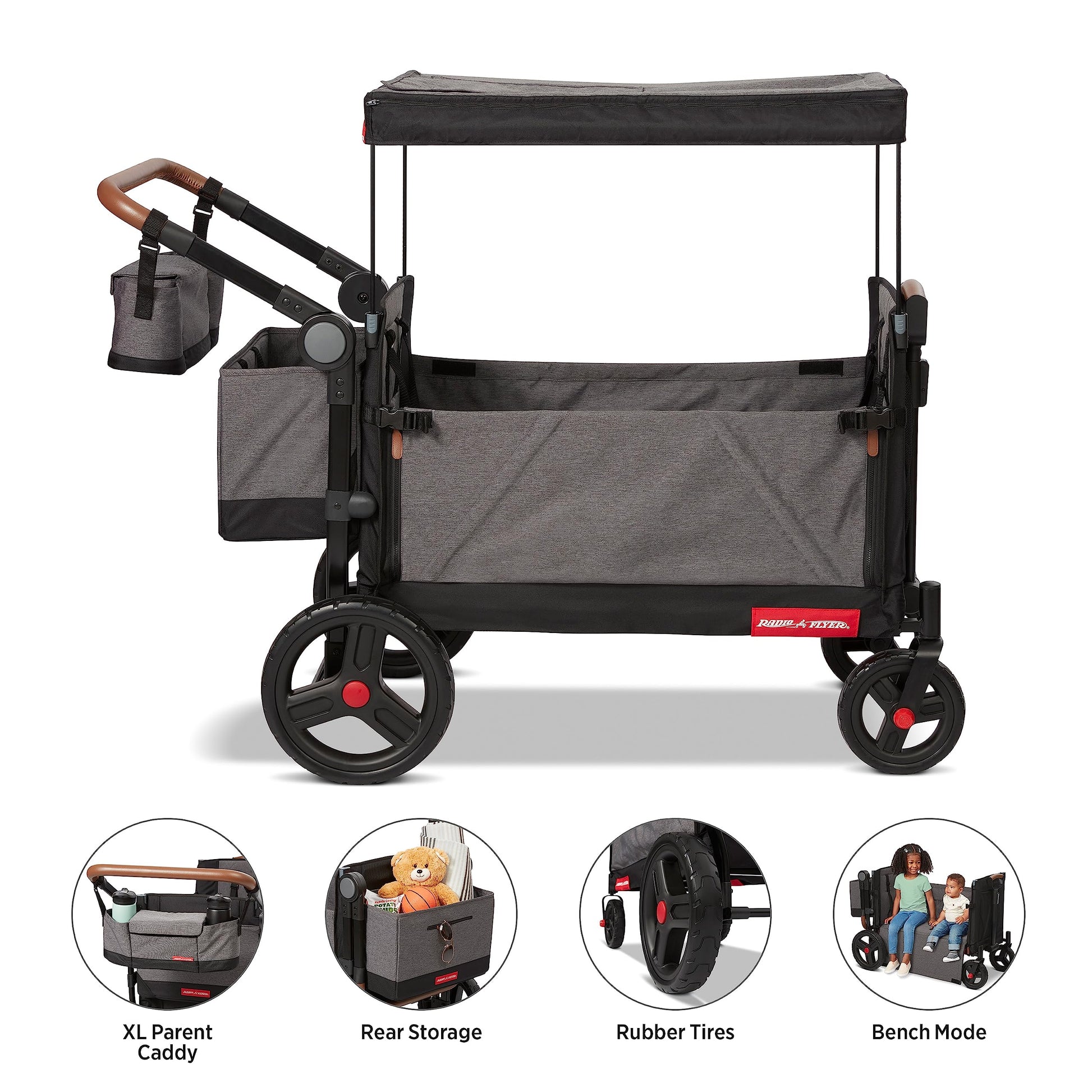 Radio Flyer Atlas Stroll 'N Wagon, Dark Gray, 2-Rider Capacity – Toytooth