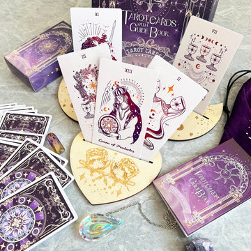 Tirlano 78 Tarot Cards With Guide Book - Tarot Deck Gift Set With Tarot Cloth, Chakra Stones & Tarot Bag, Purple Tarot Cards For