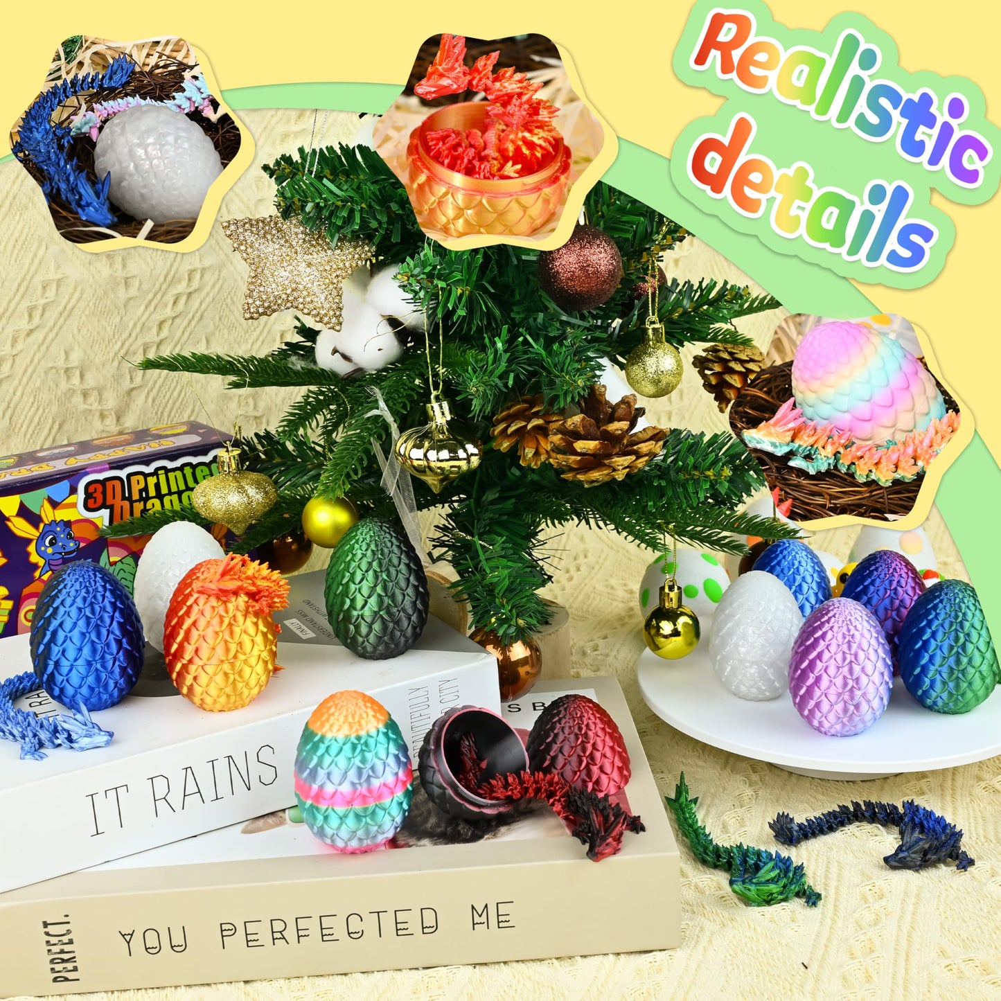 Impossmaker 12PCS 3D Printed Easter Dragon Eggs with 3D Printed Dragon Inside, Micro Easter Basket Stuffers Mini Dragon Egg Set