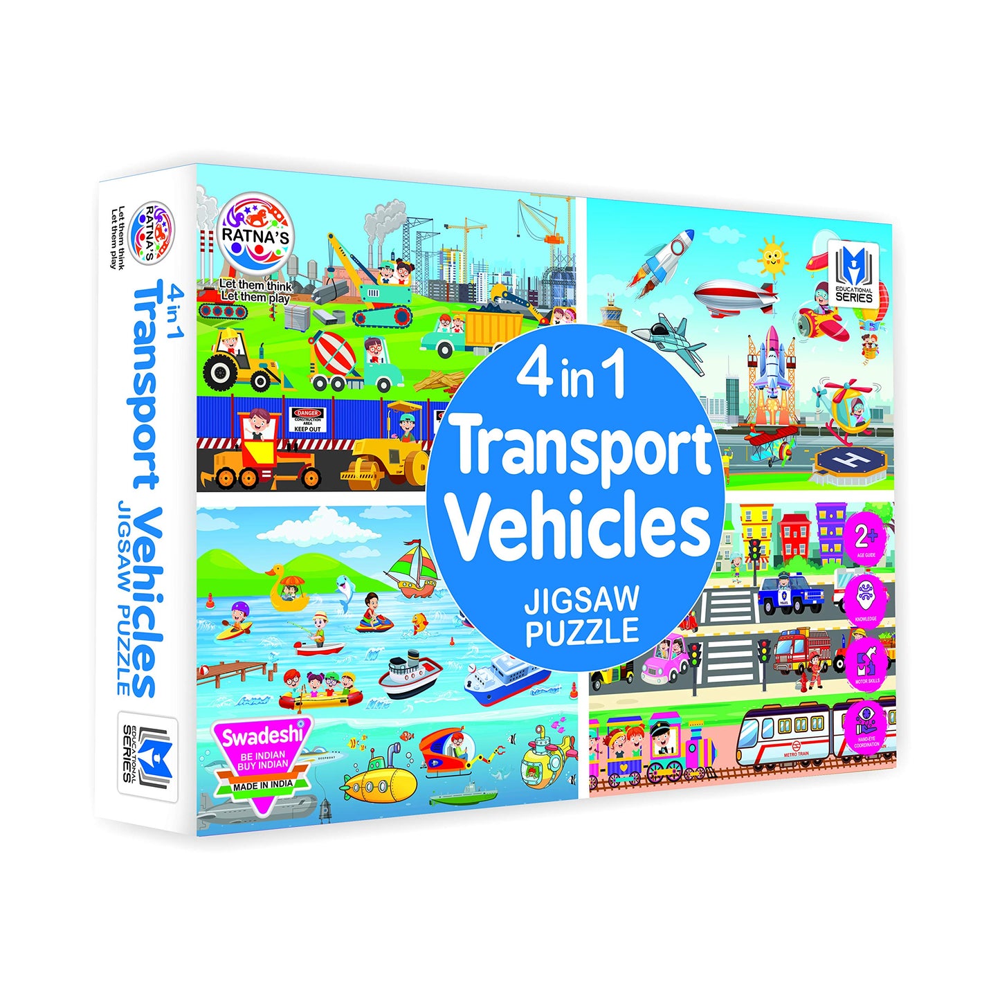 RatnaS 4 In 1 Transport Vehicles Jigsaw Puzzle For Kids. 4 Puzzles 35 Pieces Each (Road Transport, Water Transport, Air Transpo