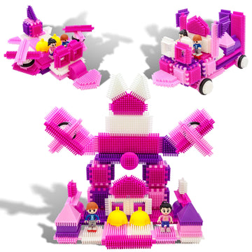 Picasso Toys Ptb106 106Pcs Hedgehog Block Building Blocks Tiles Pink Castle Theme Set W/Human Figures Learning Playset Stem Toy