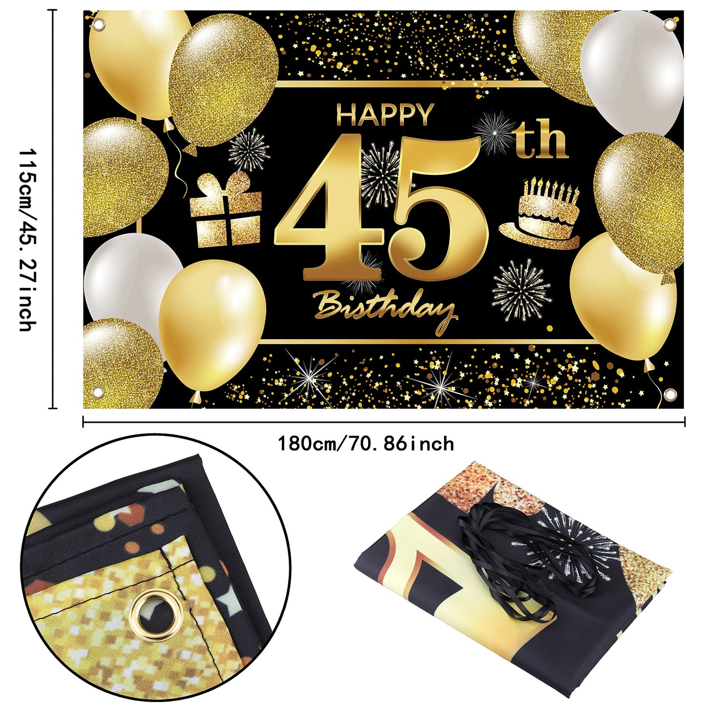 IMISI 45th Birthday Banner - Gold & Black Polyester Decorations for Men