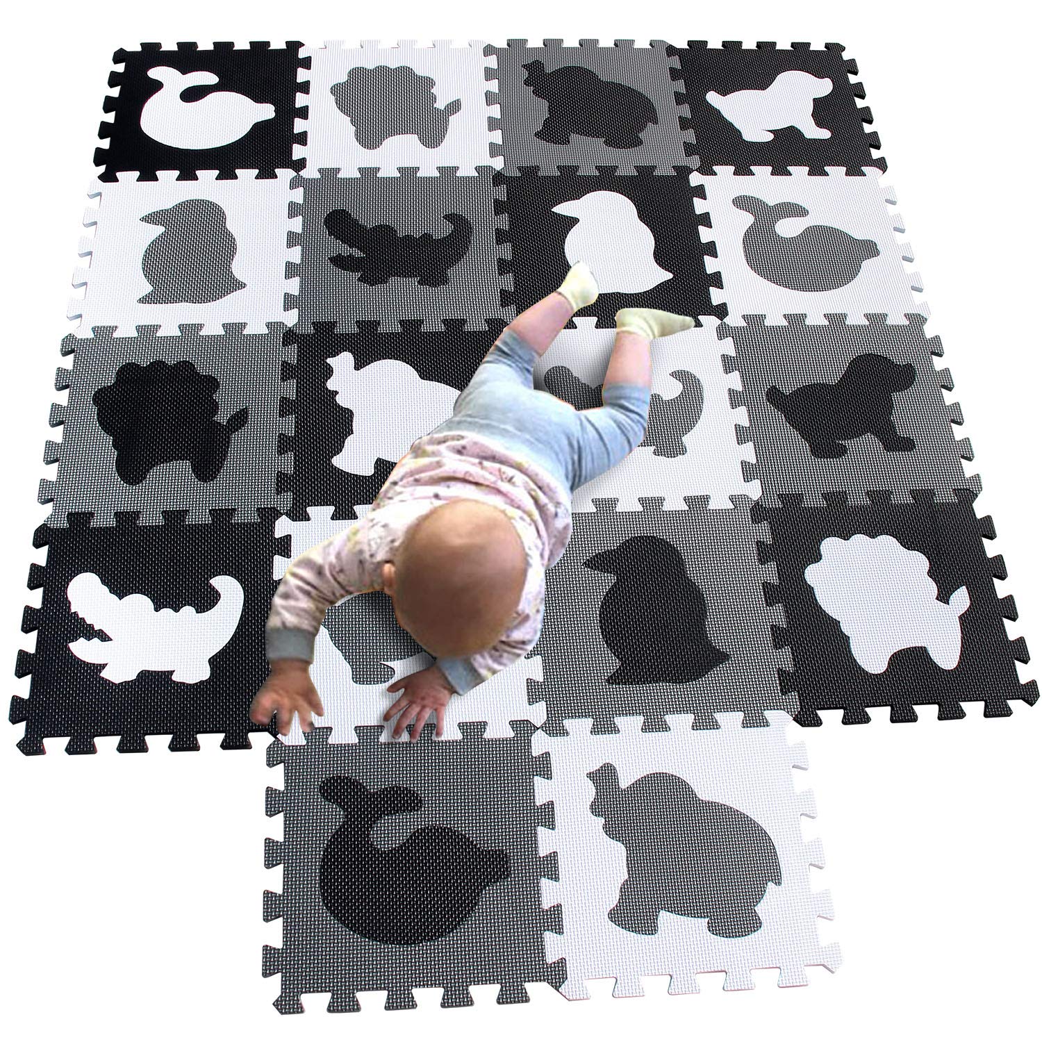Mqiaoham 18 Pieces Puzzle Play Mats, Soft Baby Play Mat, Kids Interlocking Foam Floor Tiles, Toddlers Carpet Playmats Animal G30