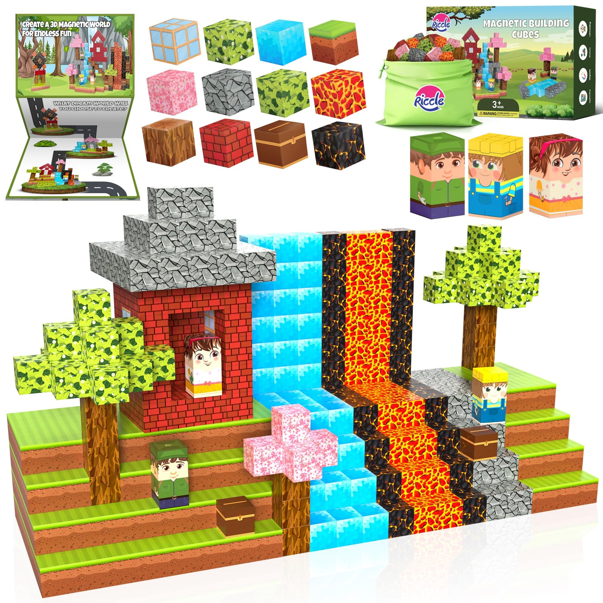 Riccle Magnetic Blocks - Build Magnetic Building Blocks Toddler Stem Sensory Outdoor Toys For 3+ Year Old Boys & Girls, Educatio