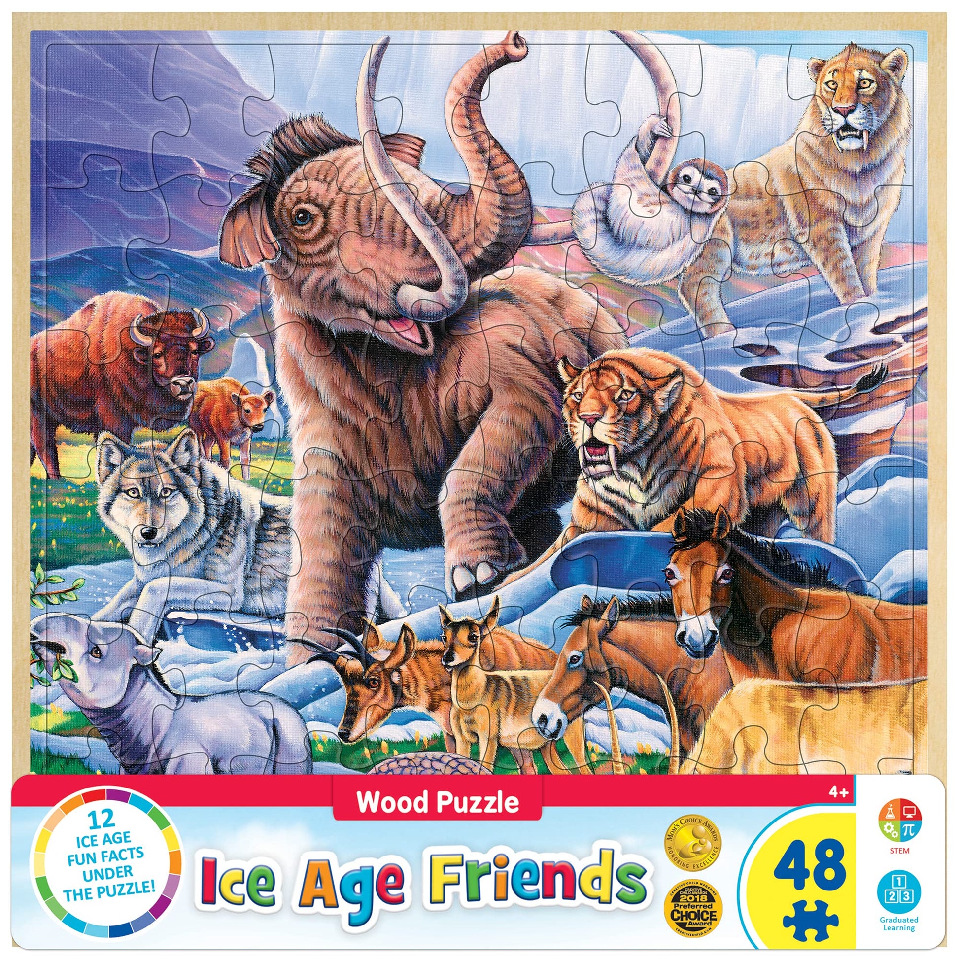 MasterPieces 48 Piece Fun Facts Jigsaw Puzzle for Kids - Ice Age Friends Wood Puzzle - 12x12