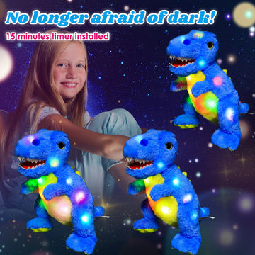 Cuteoy Blue Dinosaur Led Stuffed Animal Light-Up Plush Birthday Christmas T-Rex Plushies Toy Gifts For Kids Toddler Girls, 12.5'