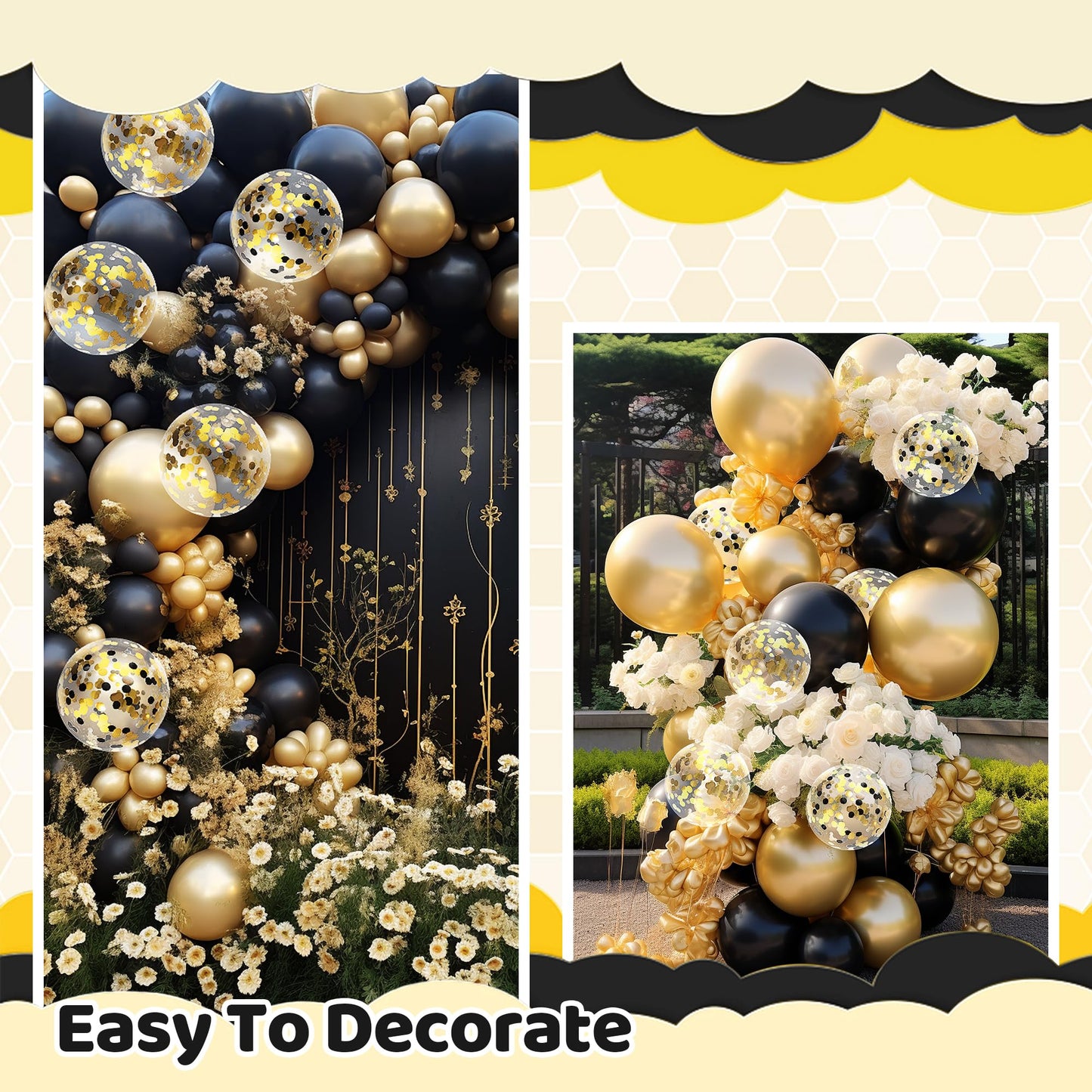 142 Pieces Black And Gold Balloon Garland Arch Kit Black And Gold Balloons Confetti Latex Balloons Black And Gold Party Decorati