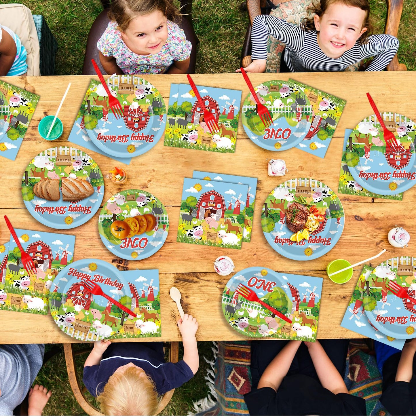 Gisgfim 96Pcs Farm Animals Theme Birthday Party Supplies Barnyard 1St Birthday Paper Plates Napkins Cow One Farmhouse Birthday T