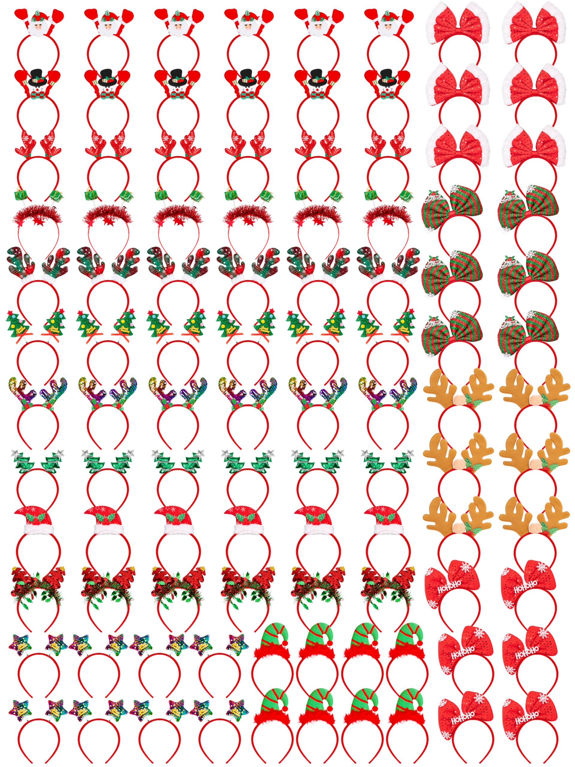 HOVACY 100PCS Christmas Headbands, 16 Styles Red Christmas Headband, Cute Holiday Bow Tie Hair Bands, Felt Elf Hat Santa Hat Hea