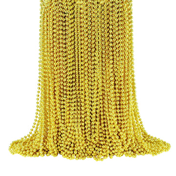 SHAOQINLIN 144 Pcs Gold Mardi Gras Beads, 33'' 7 mm Metallic Gold Bead Necklaces Round Party Beads Necklaces Bulk for Mardi Gras